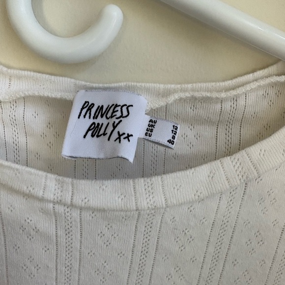 Princess Polly White Pointelle Fitted Crop T-Shirt - Size 8 (Small) - Picture 3 of 5